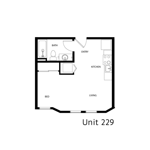 Floor plan for studio, 1 bath, 392 sqft